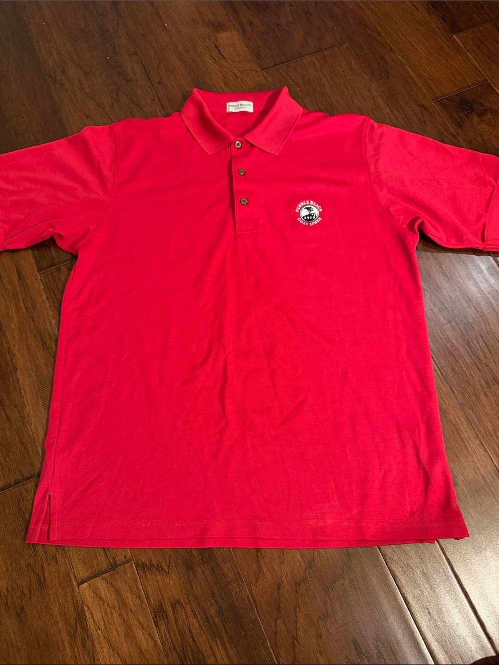 Pebble Beach Red Short-Sleeve Polo with Chest Emblem